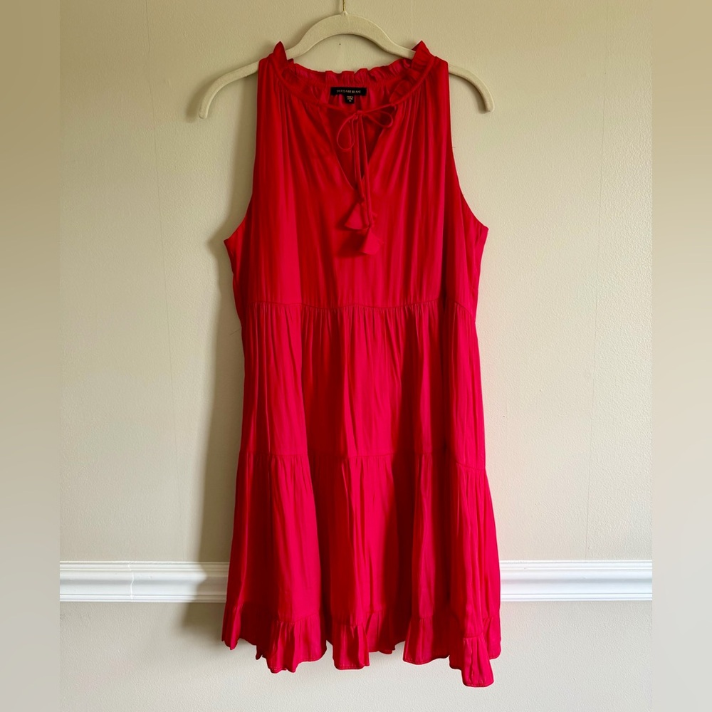 Skies Are Blue Red Sleeveless Tie-Neck Tiered Mini Dress M
